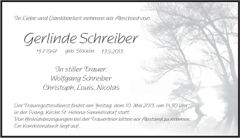 Traueranzeige von Gerlinde Schreiber von Pegnitz-Zeitung